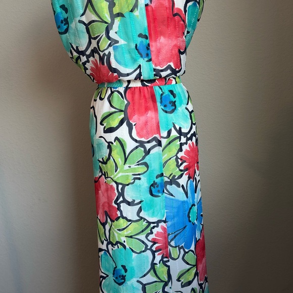 MAGGY LONDON White Floral Print V-Neck Stretch Waist A-Line Midi Dress 24W. New - Picture 10 of 12